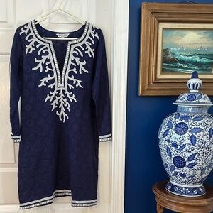 Women’s SULU Navy Blue Cotton Embellished Tunic Swim Top Cover Up Sz Medium